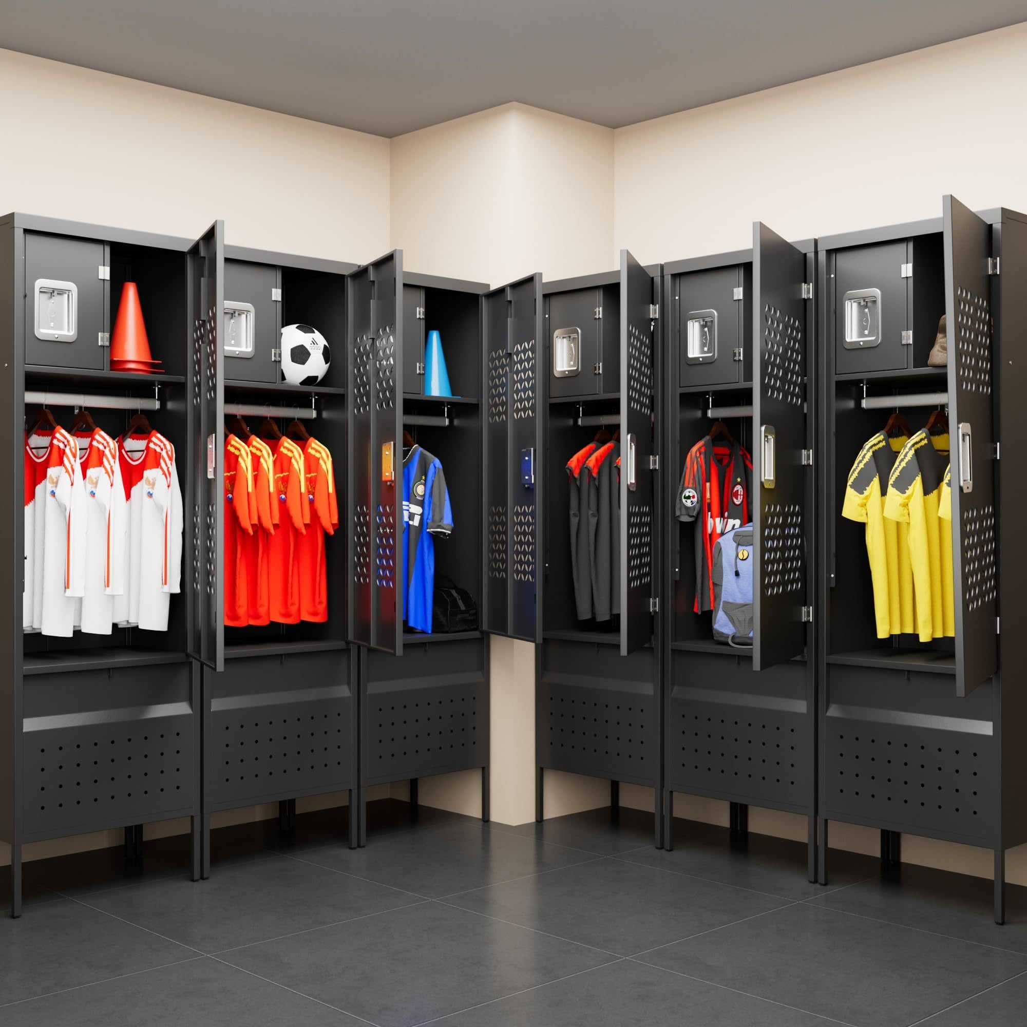 1 Door Metal Locker With Hanging Rod,Metal Storage Locker With Mesh,Suitable For Gym,Basketball Gym,Gymnasiums,Utility Room,Assembly Required,Black