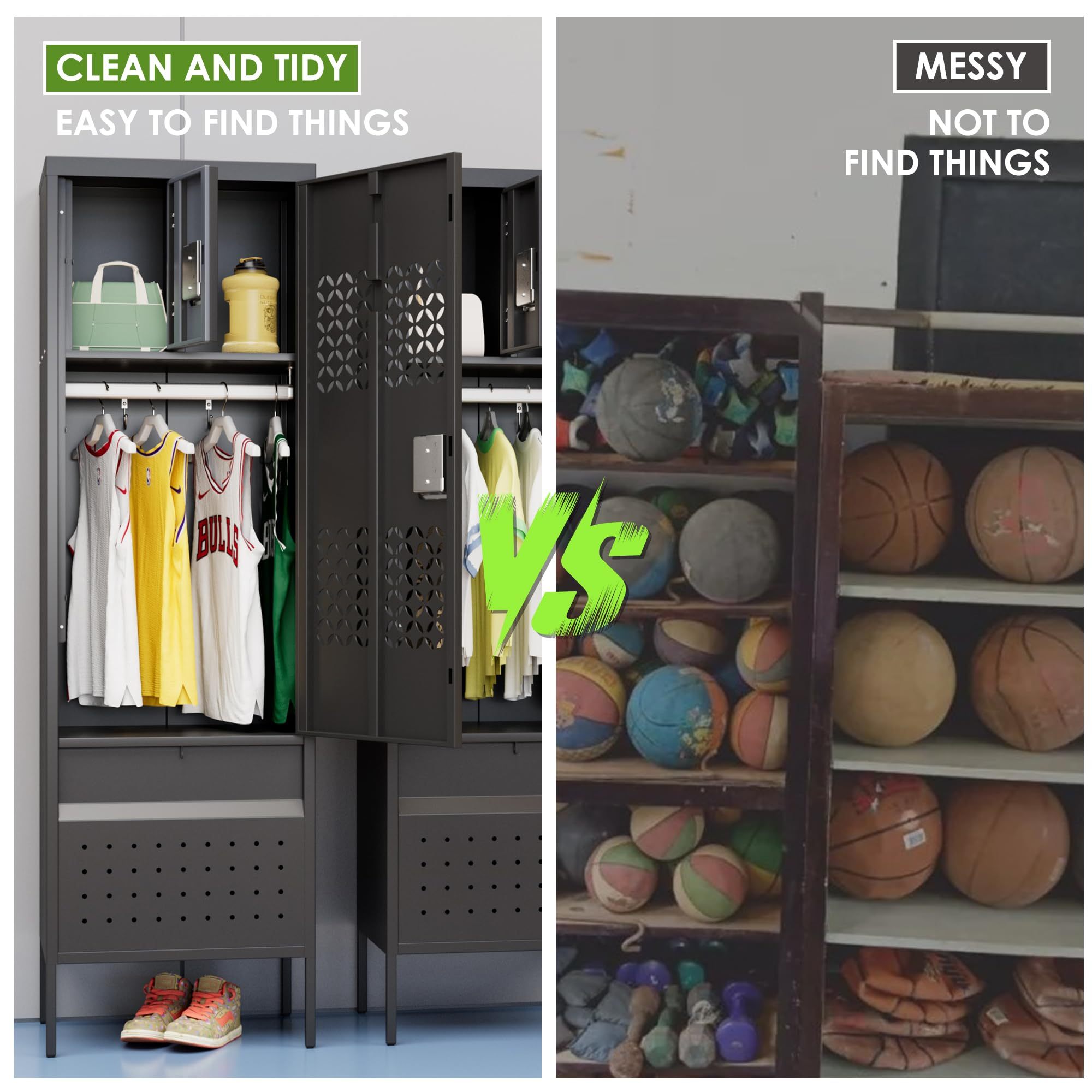 1 Door Metal Locker With Hanging Rod,Metal Storage Locker With Mesh,Suitable For Gym,Basketball Gym,Gymnasiums,Utility Room,Assembly Required,Black