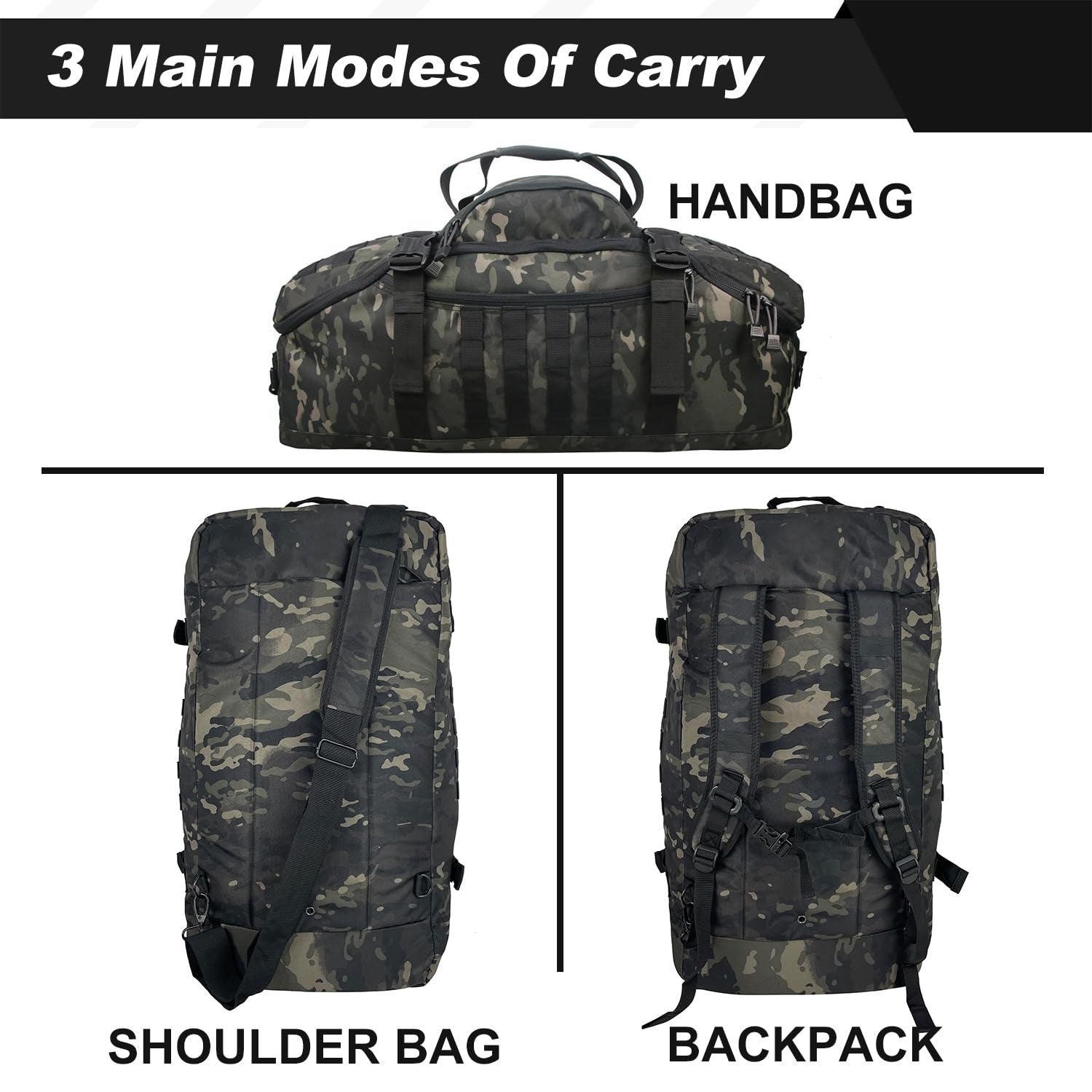 3 In 1 Military Backpack Travel Duffle Bag For Weekender Gym Traveling Workout Deployment