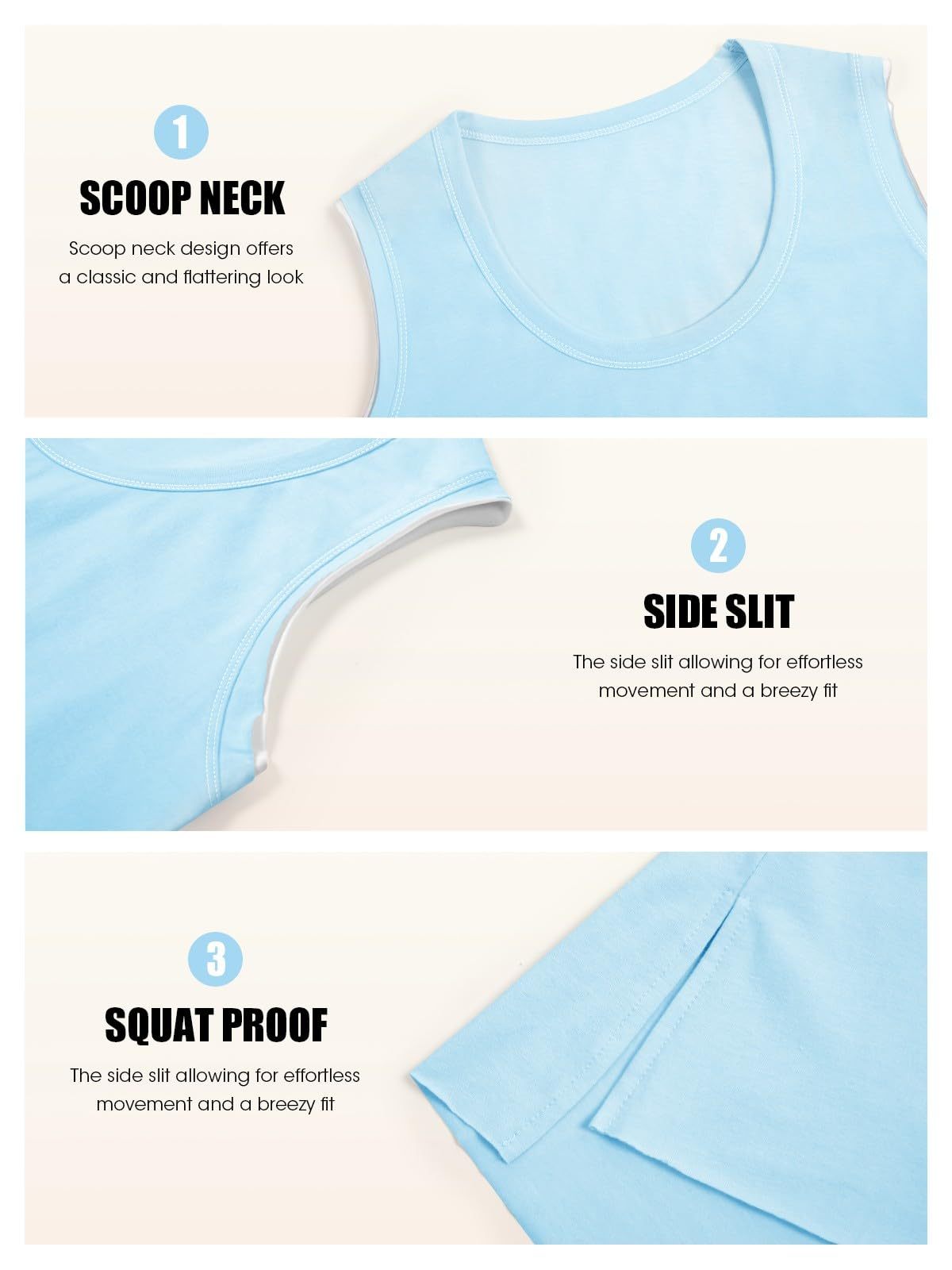 Women's Workout Tank Tops Loose Fit Summer Sleeveless Yoga Gym Shirts With Side Slits