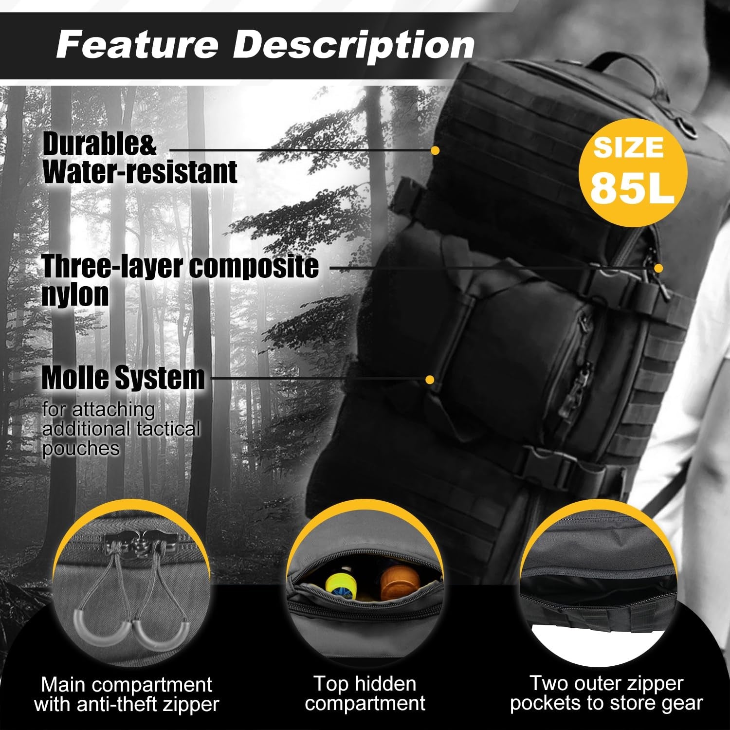3 In 1 Military Backpack Travel Duffle Bag For Weekender Gym Traveling Workout Deployment
