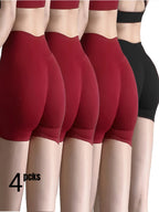 4-Pack Workout Yoga Shorts High-Waiste  Booty-Lifting Gym & Running