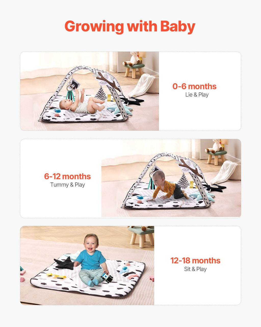 Baby Play Gym Mat Tummy Time Activity Mat With 6 Sensory Toys