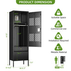 1 Door Metal Locker With Hanging Rod,Metal Storage Locker With Mesh,Suitable For Gym,Basketball Gym,Gymnasiums,Utility Room,Assembly Required,Black