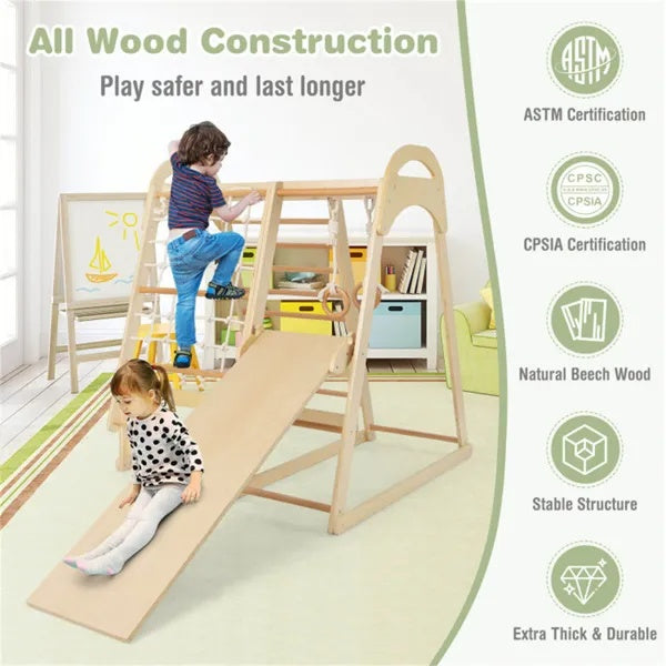 6-in-1 Wooden Kids Jungle Gym Playset